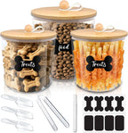 3 Pack Airtight Dog Food Storage Container, Dog Treat Container Dog Food Containers with Bamboo Lids 8x7''&6x5'',Pet Food Storage Container,Cat Food Container with Scoops,Clamp,Labels,Pen