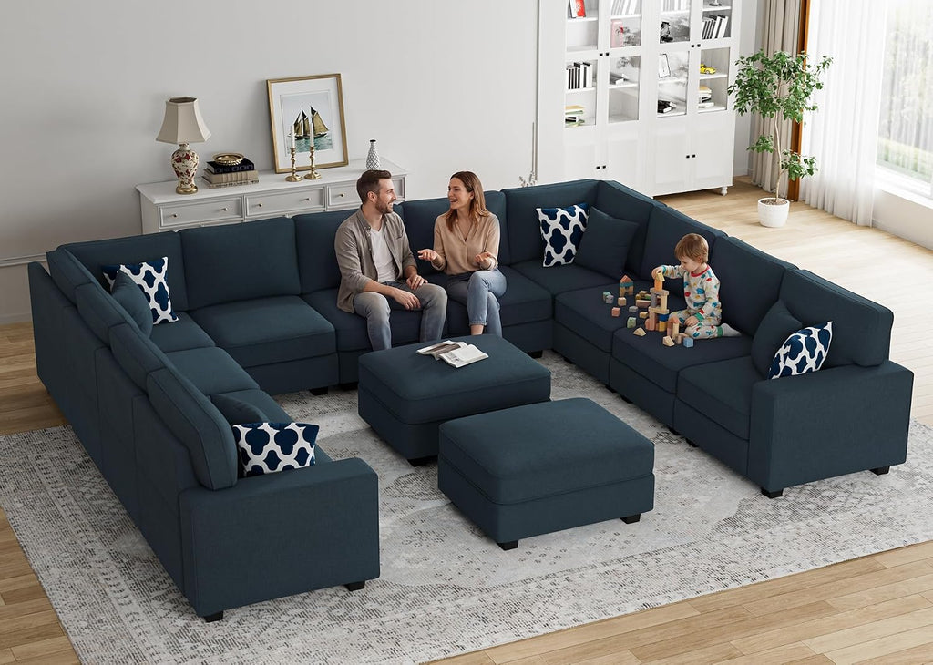 Legend Vansen Oversized Modular Sectional Sofa,U/L‑Shaped Reversible Couch with Ottoman,Deep Seat Plush Polyester Sofa for Living Room,13‑Seater,Charcoal