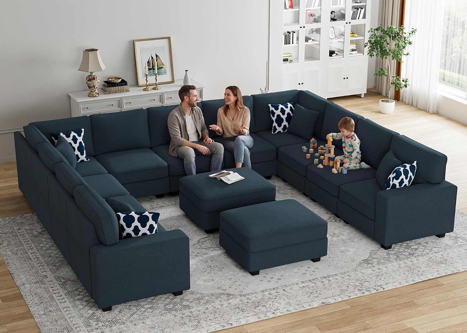 Legend Vansen Oversized Modular Sectional Sofa,U/L‑Shaped Reversible Couch with Ottoman,Deep Seat Plush Polyester Sofa for Living Room,13‑Seater,Charcoal