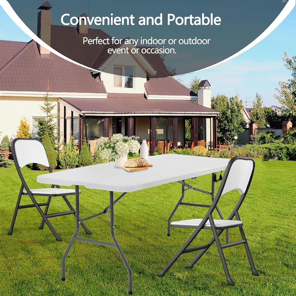 Rewing 6FT Folding Table Heavy Duty 180cm White Table With Carry Handle For All Occasions - 150kg Capacity - For Wedding, Office, Garden, Camping