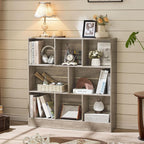 LEYAOYAO 8 Cube Bookshelf with Base,3 Tier Mid-Century Modern Grey Bookcase,Standing Wide Bookshelves Storage Organizer Shelf,Rustic Wood Display Cabinet Book Shelves for Bedroom,Living Room,Office