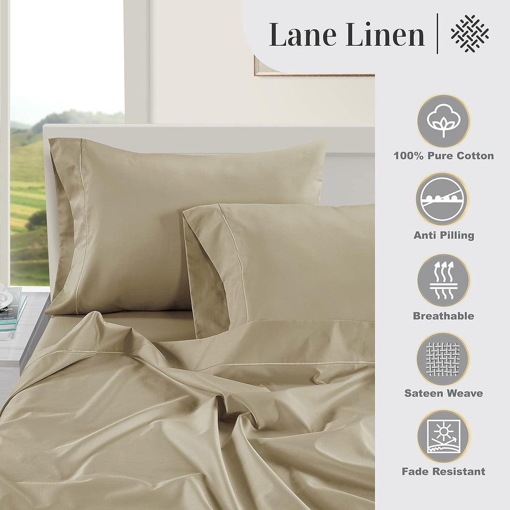 LANE LINEN Pillows Queen Size Set of 2 Soft 100% Egyptian Cotton Cool & Smooth 1000 Thread Count Pillow Cases - Linen