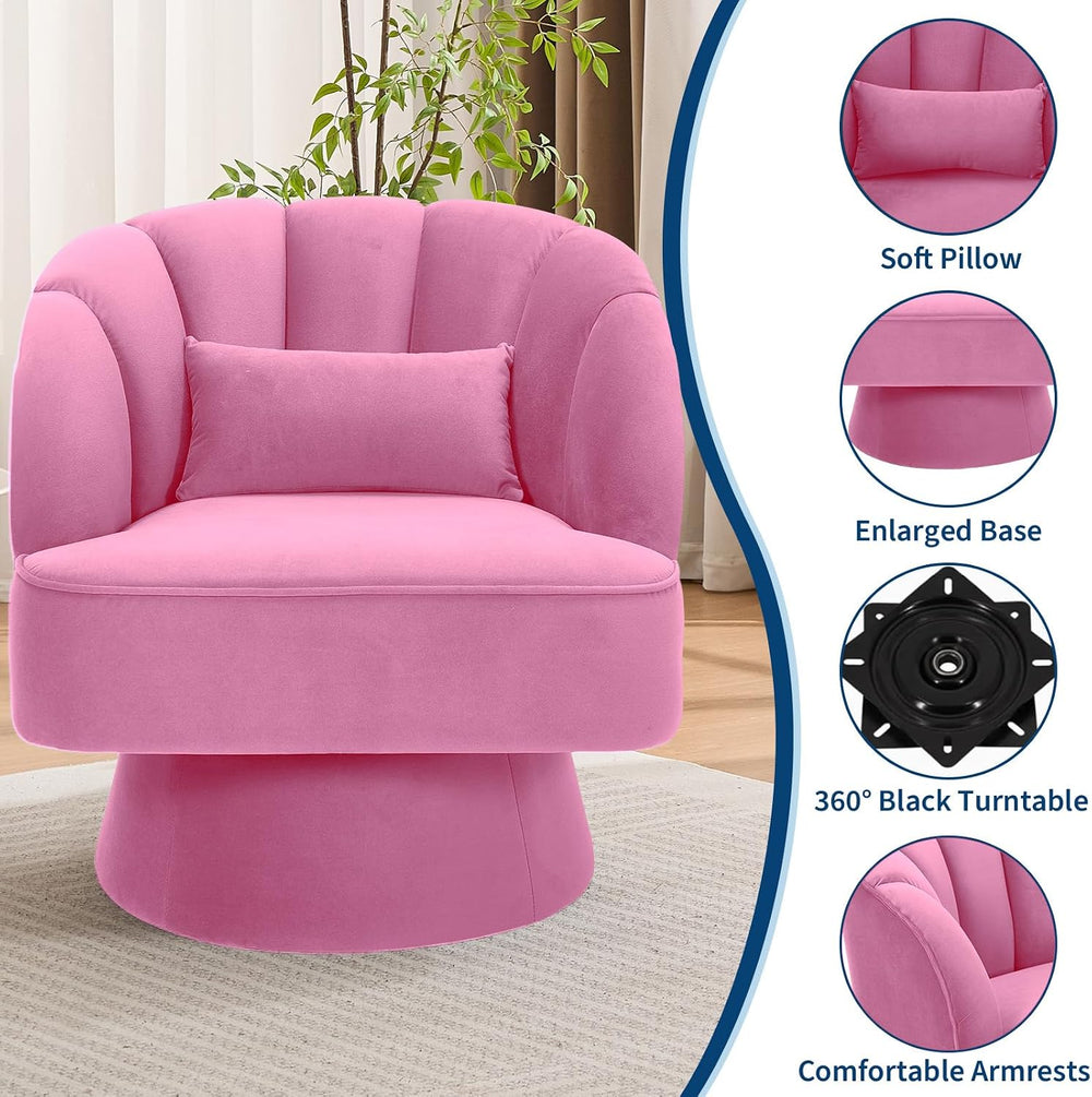 GarveeHome Modern 360° Swivel Velvet Barrel Accent Armchair – Striped Backres...