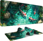 Large Mouse Pad Koi Fish Desk Mat, Extended Gaming Mouse Pad with Non-Slip Rubber Base, Thick 3mm Smooth Surface Keyboard Mat for Office & Home,35.43 x 15.75 in