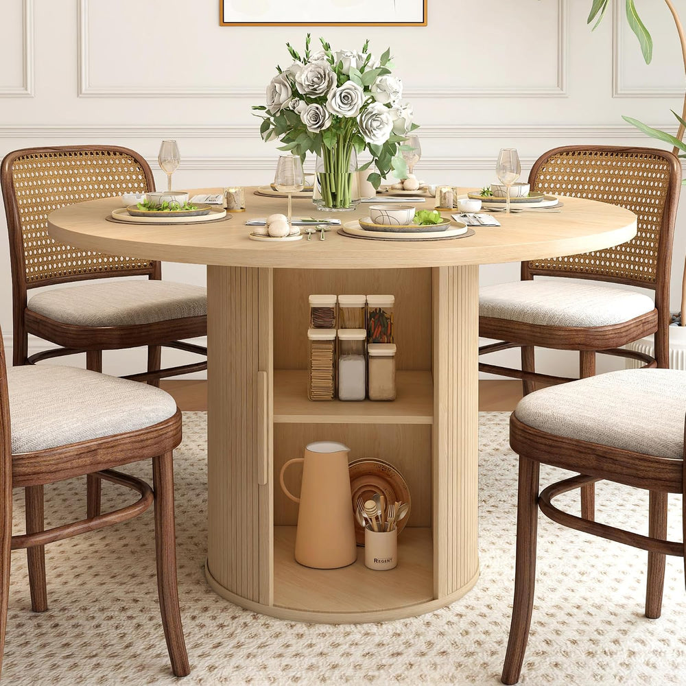 weselon 47 inch Round Dining Table for 4, Kitchen Table Dinner Table with 2-L...