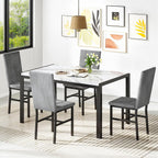 DKLGG 5-Piece Dining Table Set for 4, Faux Marble Kitchen Table Chairs Set of 4 with Upholstered Chairs, Modern Dining Room Table Set for Small Spaces (White+Tufted Grey)