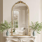 Antique Gold Vintage Wall Mirror 24"x48" - Elegant Baroque Metal Beaded Frame for Living Room, Bedroom, Bathroom, Fireplace, or Entryway, Full Length Decorative Mirror