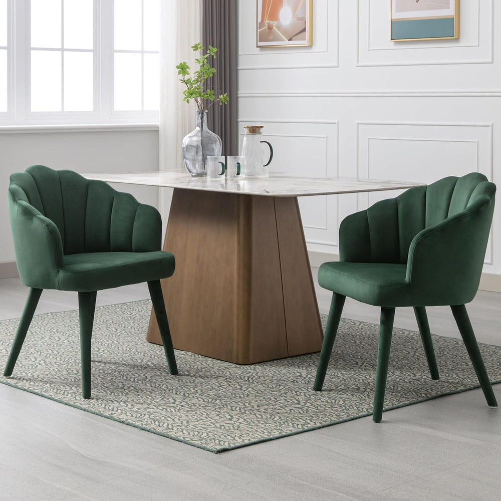 Velvet Dining Chairs Set of 2 Modern Living Room Chairs with Petal Back &...