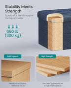 SONGMICS MAZIE Collection - 43 Inches Folding Storage Ottoman Bench, Ottoman Foot Rest, End of Bed Bench, Storage Chest, Load 660 lb, for Living Room, Bedroom, Entryway, Midnight Blue ULSF77IN