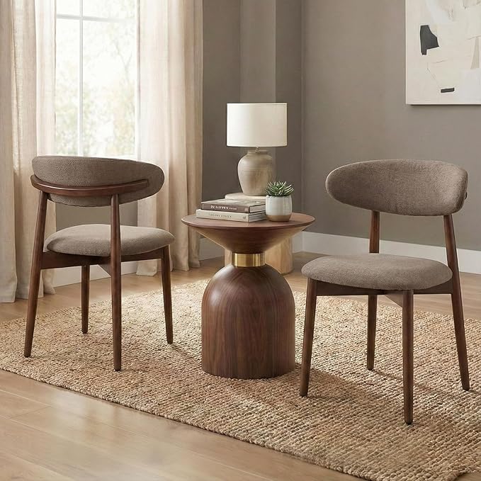 Dining Room Chairs Set of 2, Upholstered Farmhouse Dining Chairs, Modern Fabric Kitchen Chairs with Solid Wood Leg,Camel