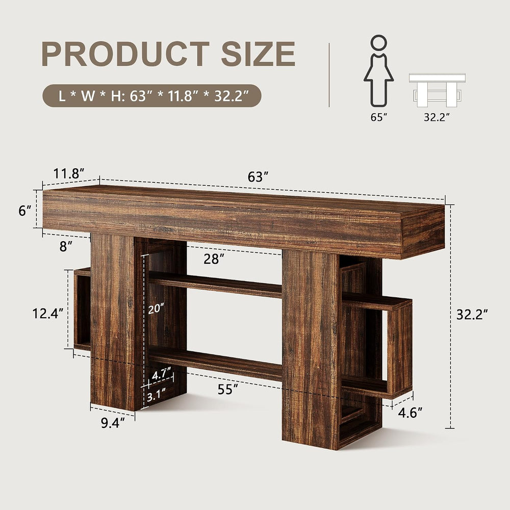 Feonase 63 Inches Long Console Table for Entryway, Wood Sofa Table Behind Cou...