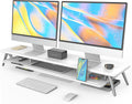 Fenge Dual Monitor Stand, Monitor Stands Riser for 2 monitors, 42.5 Inch Wood Desk Shelf with Storage Organizer and Cable Management for Office Desk Accessories