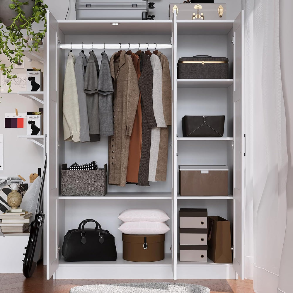 Fenghua Lizhi 3 Doors Wooden Wardrobe Closet Armoire, White Storage Cabinet f...