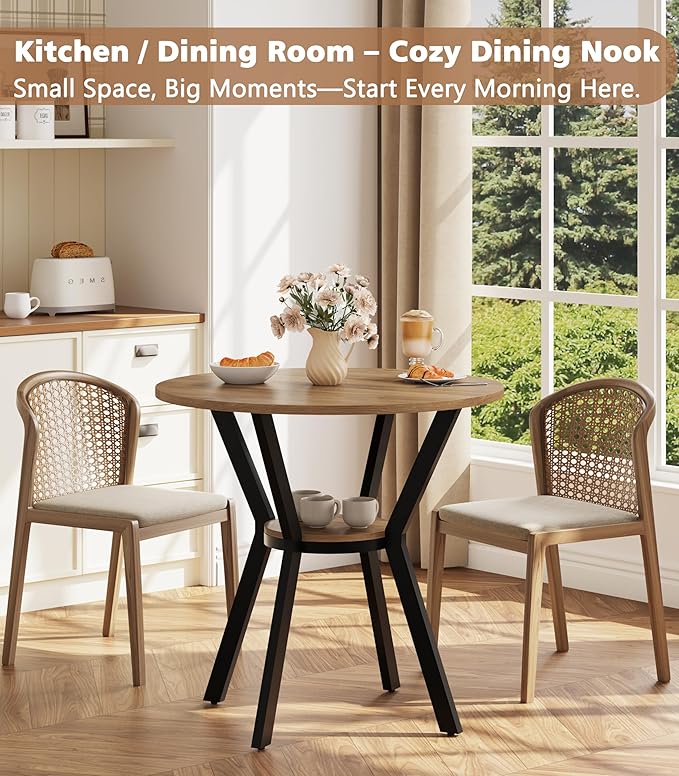 Round Kitchen Tables for 2-4, 31.5" Small Dining Tables with Storage, Ru...
