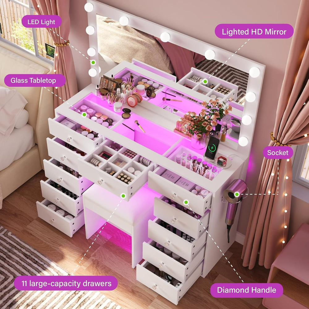CollaredEagle 45" Large White Vanity Desk with Vibrant RGB Lighting. | 1...