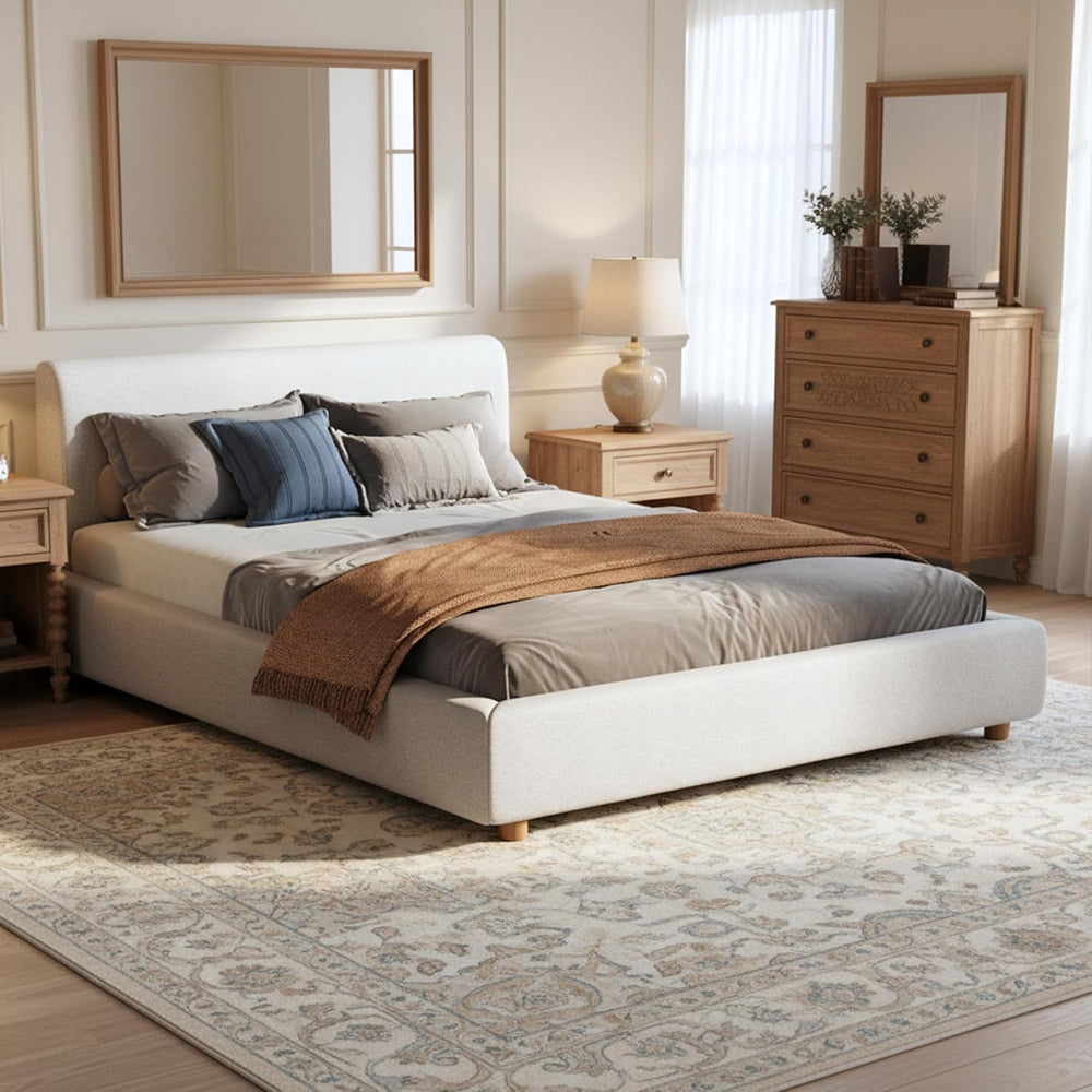 Merax Queen Size Boucle Upholstered Platform Bed Frame with Headboard,Modern ...