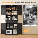 Apicizon 71’’ Tall Kitchen Pantry Storage Cabinet, Modern Kitchen Hutch Bar Cabinet with Microwave Stand & 3 Adjustable Shelves, Cupboard with Deep Drawer, Wood Buffet Sideboard for Dining Room, Black