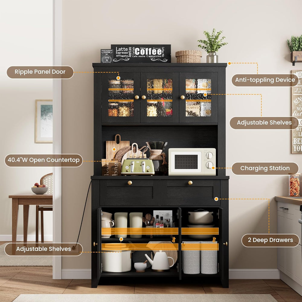 GAOMON 66" Tall Kitchen Pantry Cabinet, Modern Kitchen Hutch with Chargi...