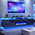 MXV 80" Fireplace TV Stand for Living Room, 36" Electric Fireplace with Adjustable Flames & Double LED Lights, Remote Control, Storage Cabinet with High Gloss Board, Fits TVs Up to 90", Black & Black