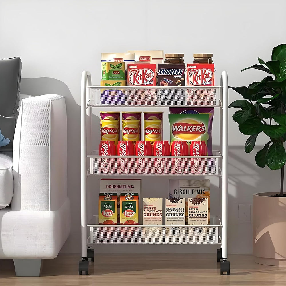 Storage Carts 3-Tier, Metal Utility Rolling Cart with Wheels, Snack Shelves, ...