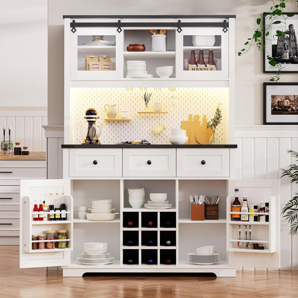 Spaco 71" Pantry Bar Cabinet with Hutch,Farmhosue Kitchen Buffet Sideboa...