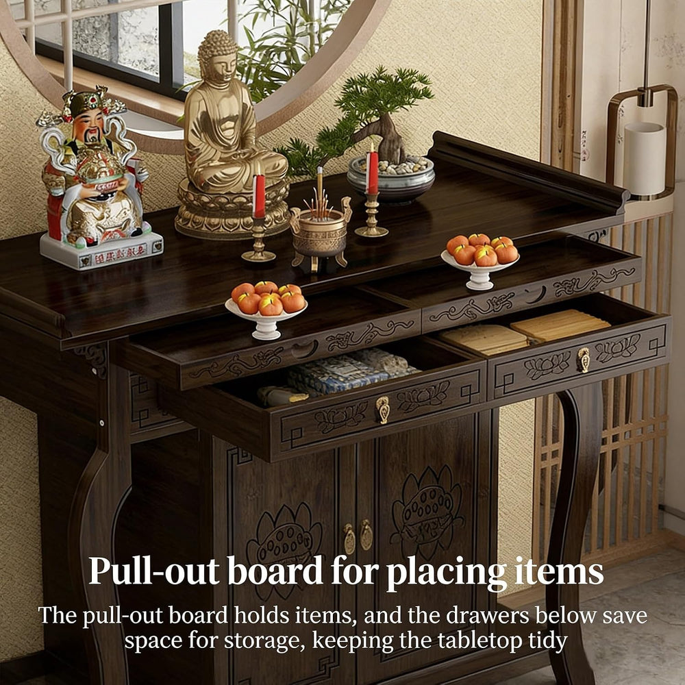 Bamboo Shrine Altar Table with Storage Personal Shrine Altar Table Buddha Nic...