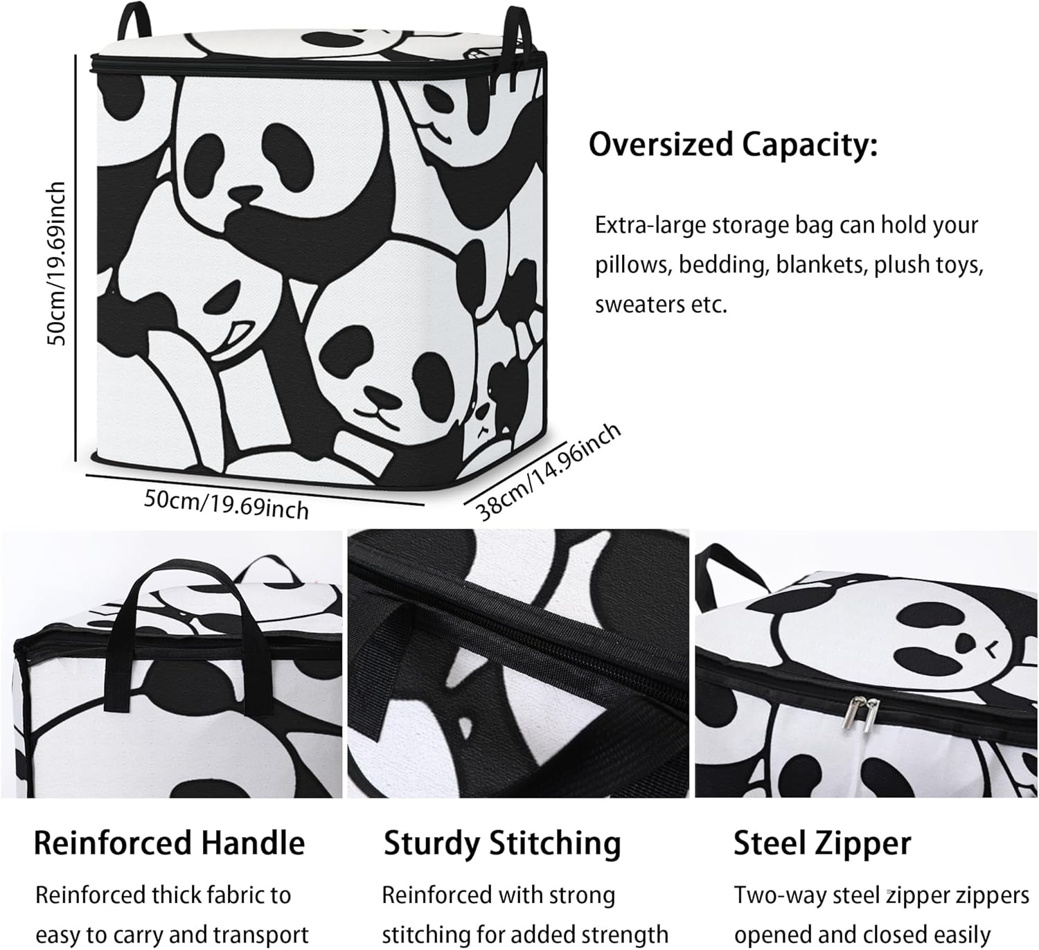 Large Comforter Storage Bag with Zipper,Closet Organizer for Clothes/Blankets/Quilts/Pillows,Fabric Storage Bags with Portable Handles 95L(2-Pack)