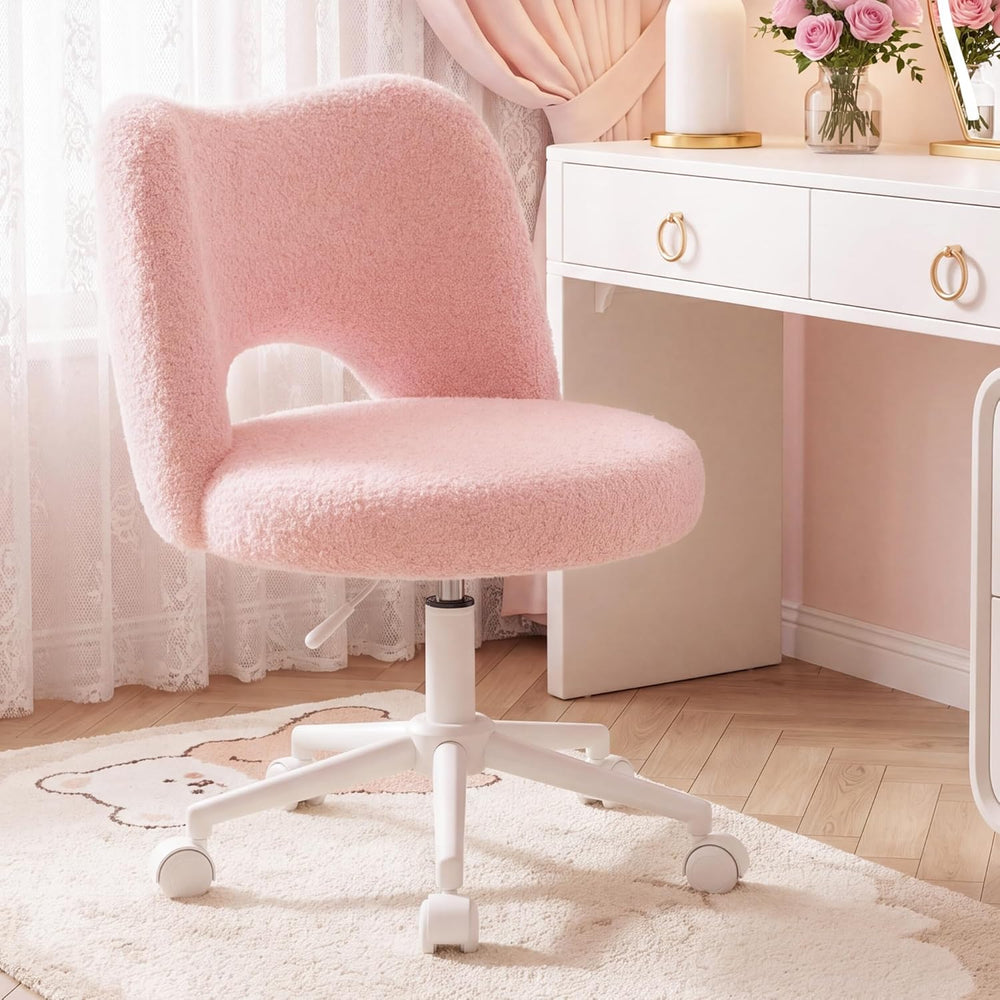 DurayLoly Vanity Chair with Open Back & Wheels,Armless,Pink | Armless,Sil...