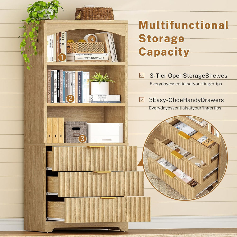 TEENFON 63.3" Tall Bookshelf, Bookshelves and Bookcases with Drawers, Ar...