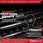 Olsa Tools Magnetic Socket Organizer | 3 Piece Socket Holder Kit | 1/2-Inch, 3/8-Inch, & 1/4-Inch Drive | Metric Black | Holds 75 Sockets | Professional-Grade