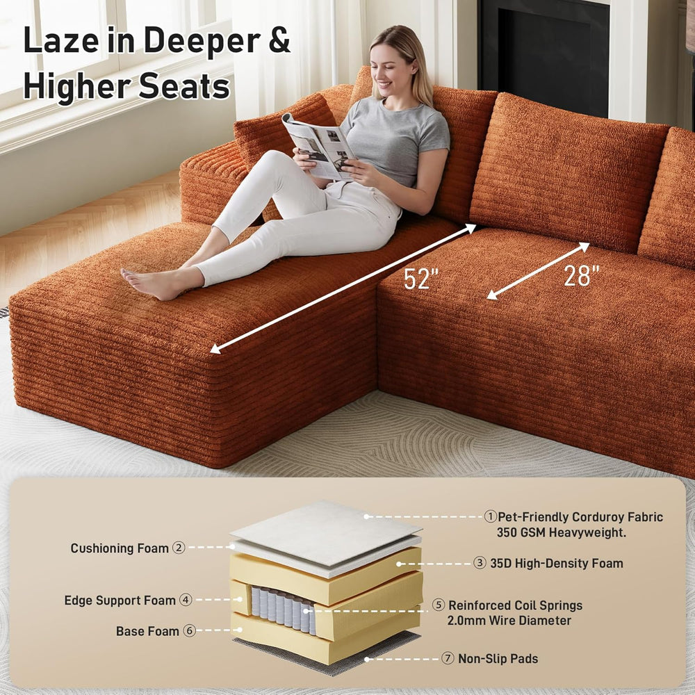 Cloud Sectional Couch Modular Sectional Sofa, 96" Comfy Fluffy Orange L ...