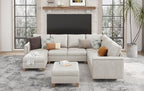 SITJOY 118" Faux Leather Modular Sectional Sofa with Storage, Mid Century Modern Sectional Couches for Living Room, 6 Seater V Shaped Couch with Chaise, Greige