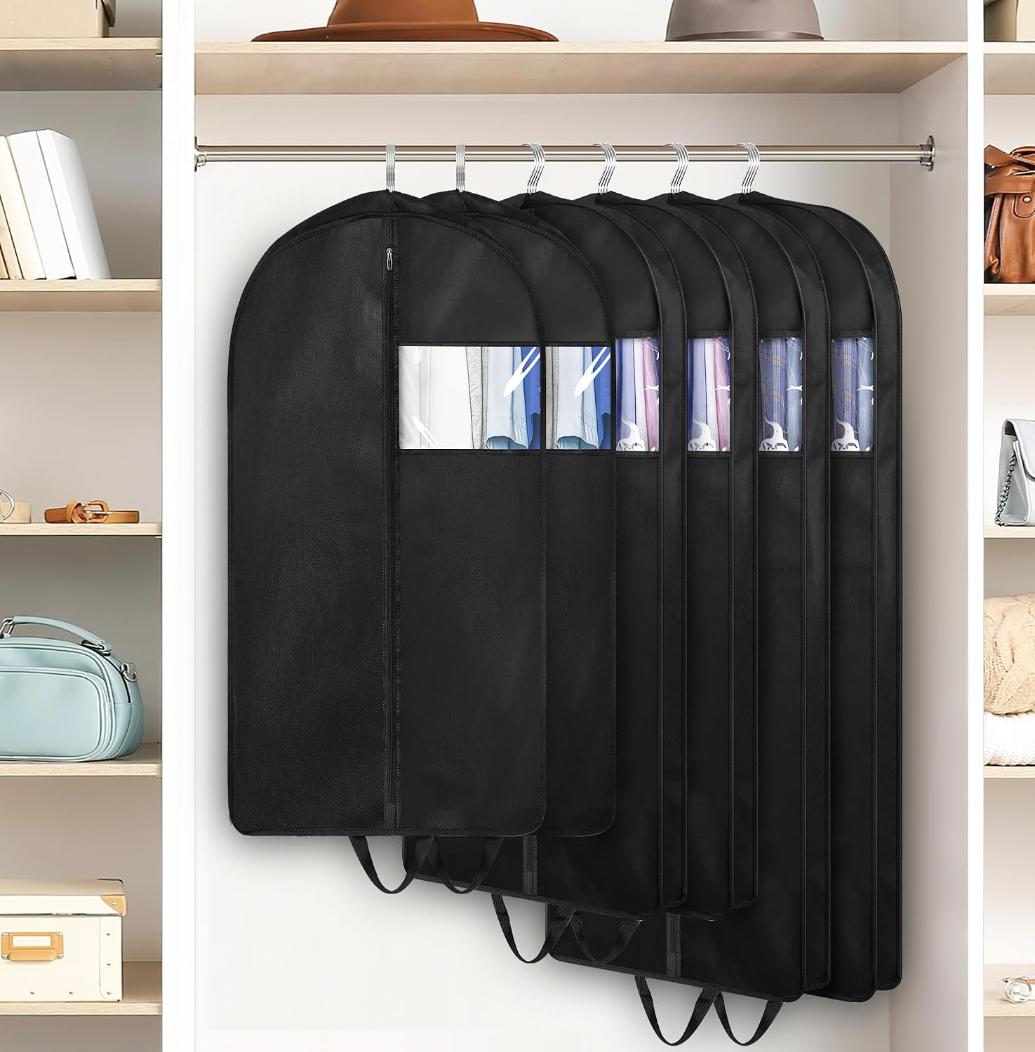 35" Garment Bags for Hanging Clothes Travel, 4" Gusseted Suit Bags for Closet Storage Mens Garment Protector Cover for Coats, Jackets, Shirts (3 Packs)