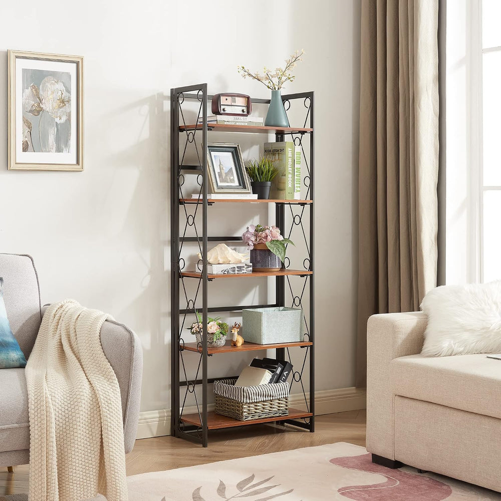 VECELO Folding Bookshelf,5 Tier Bookcase Foldable Easy Assembly, Industrial B...