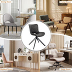 Dining Chairs Set of 4, 360° Swivel Upholstered Mid-Century Modern Kitchen Dining Room Chairs, Armless Faux Leather Accent Side Chair with Padded Back, Metal Leg, Black