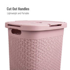 Mind Reader Slim Laundry Hamper with Lid, 60L Clothes Basket, Premium Wicker Design, Plastic, Pink