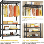 Ulif H2 Heavy Duty Clothes Rack, Freestanding 4 Tiers Garment Rack for Hanging Clothes with Shelves and Hangers, Closet Organizers and Storage Metal Closet Wardrobe System, Max Load 500 LBS, Black