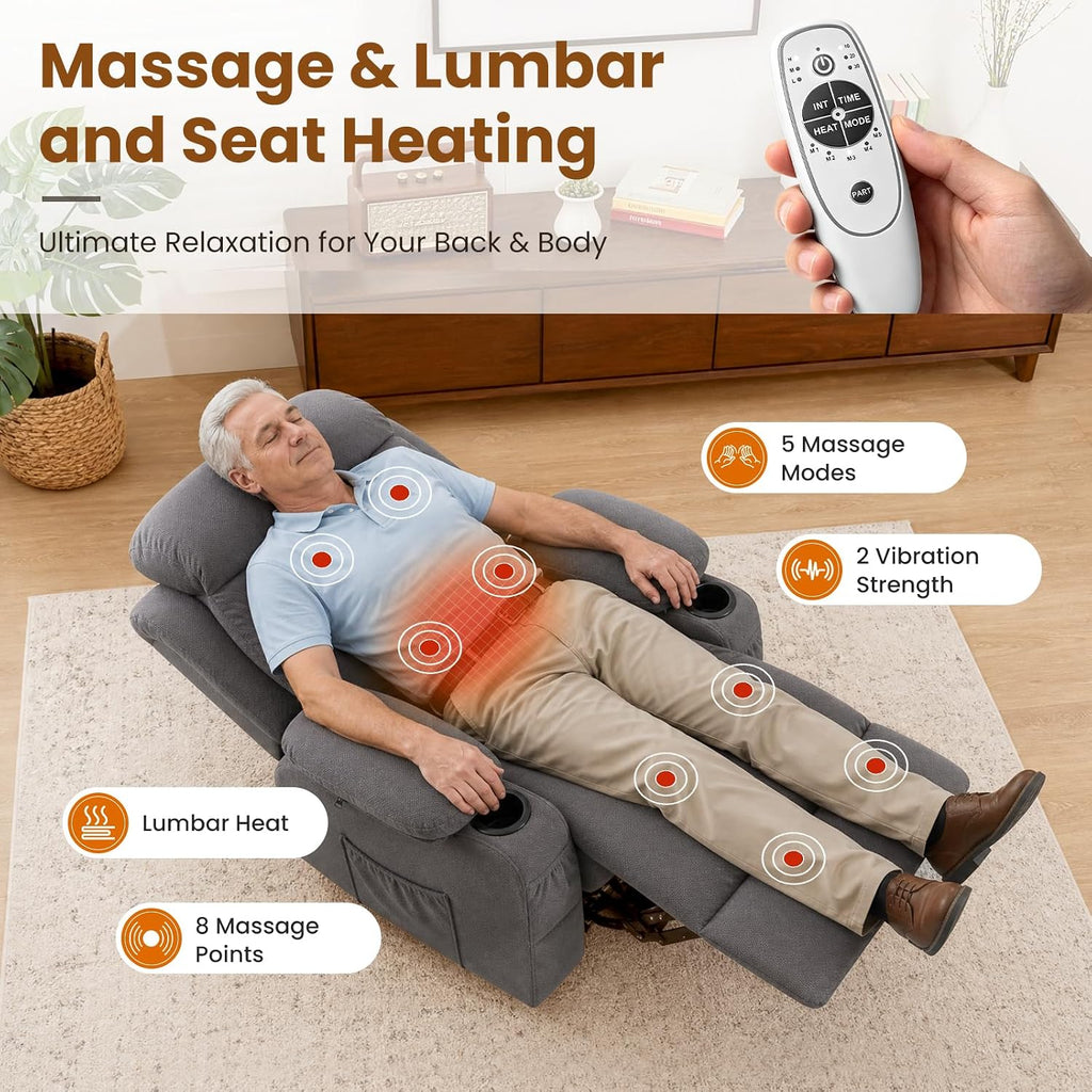 BOSMILLER Electric Power Lift Recliner Chair Sofa with Massage and Heat for Elderly,Lift Chair with Cup Holder & Side Pockets for Living Room