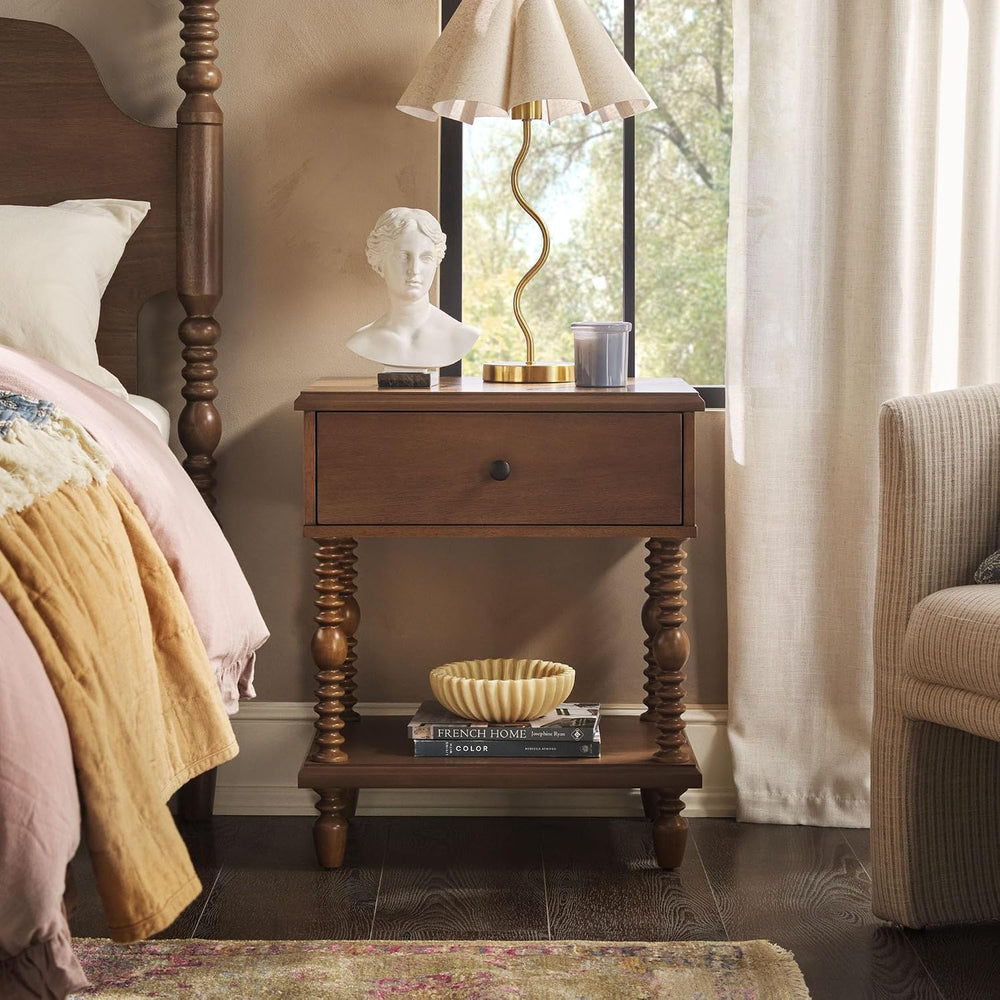 Walker Edison Easy Assembly Wood 1 Drawer Spindle Nightstand - Dark Brown