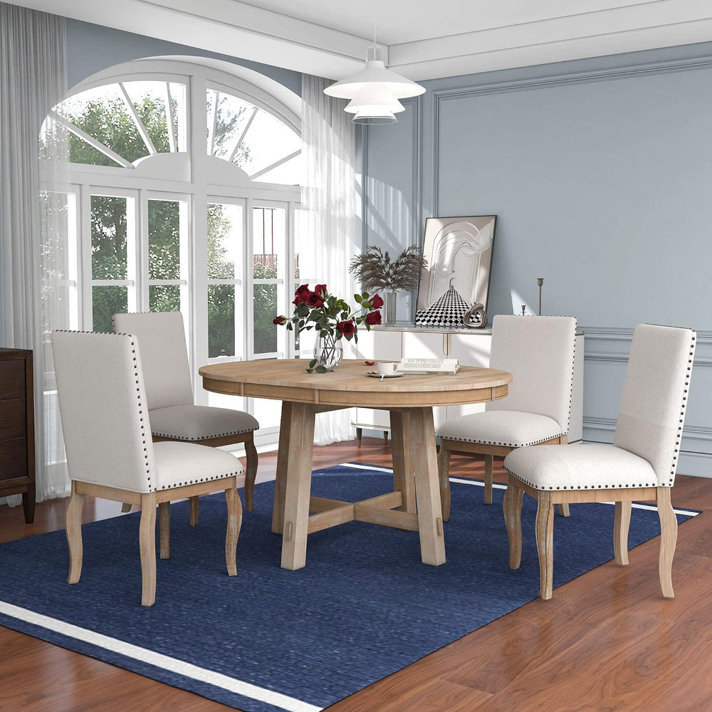 Harper & Bright Designs 5-Piece Farmhouse Extendable Round Dining Table a...