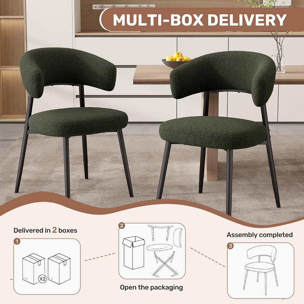 Dining Chairs Set of 2, Mid Century Modern Kitchen Chairs, Boucle Upholstered...