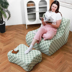 Giant Bean Bag Chair for Adults with Ottoman, Teddy Fabric Beanbag Chair with Memory Foam Filled,Plush Lazy Floor Sofa with Footstool Couch for Living Room,Bedroom,Dorm, Apartment, Green