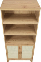 Manhattan Comfort Sheridan Modern Cane Bookcase with Adjustable Open Shelves, Soft Close Doors, and Concealed Compartments, Versatile 3 Tier Bookshelf Storage for Home and Office, Set of 1, Nature