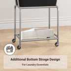 ELYKEN Laundry Cart with Wheels, Rolling Laundry Hamper with Removable Bag and Shelf, Metal Frame Laundry Basket with 4 Casters and 2 Brakes, Ideal for Bedroom, Bathroom, Laundry Room, Black