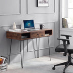 VECELO 39.3" Home Office Work Table with Drawers,Computer Desk with Hairpin Legs for Writing/Study,Rustic Brown