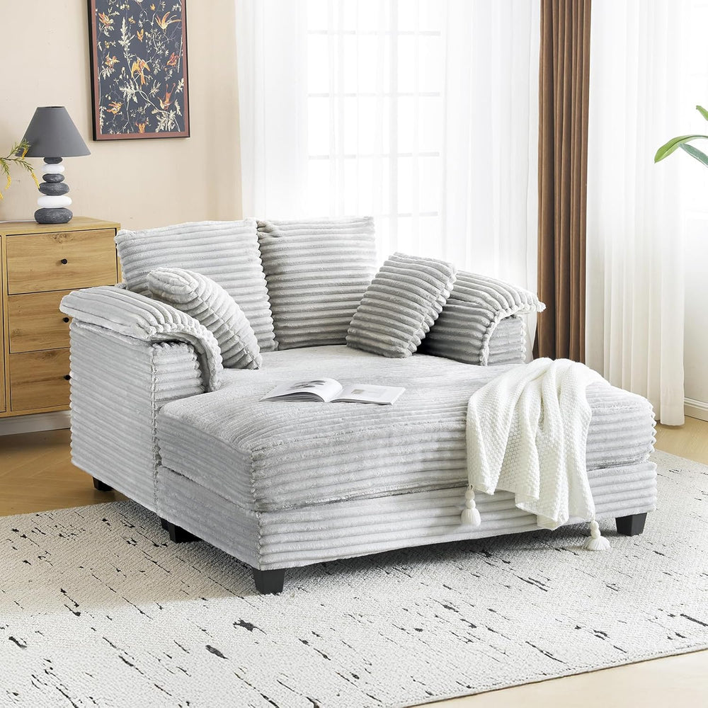 VINGLI 56" Oversized Chaise Lounge Chair, Light Grey Comfy Corduroy Chai...