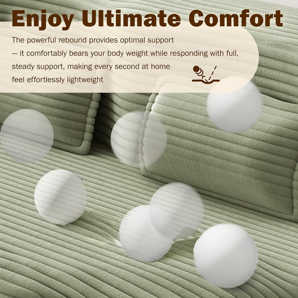 Convertible Folding Sofa Bed, 2-in-1 Full Size Floor Boneless Couch Bed, Corduroy Loveseat sleeper Couch Floor Sofa, Memory Foam Sleeper SofaBed, Small couches for small spaces, No Assembly, Green
