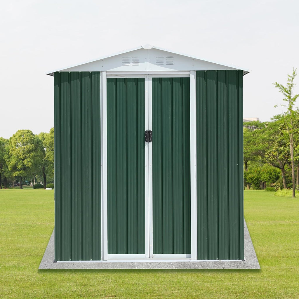 Ball & Cast 6x4FT Outdoor Storage Shed with Punched Vents,Heavy Duty Metal Sheds with Lockable Doors,Waterproof Tool Sheds for Garden,Backyard,Lawn,Easy to Assemble,Green