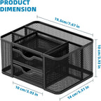 Marbrasse Mesh Desk Organizer, Pen Organizer with 2 Drawer, Multi-Functional Pencil Holder, Desk Organizers and Accessories with 5 Compartments + Drawer for Office Art Supplies (Black)