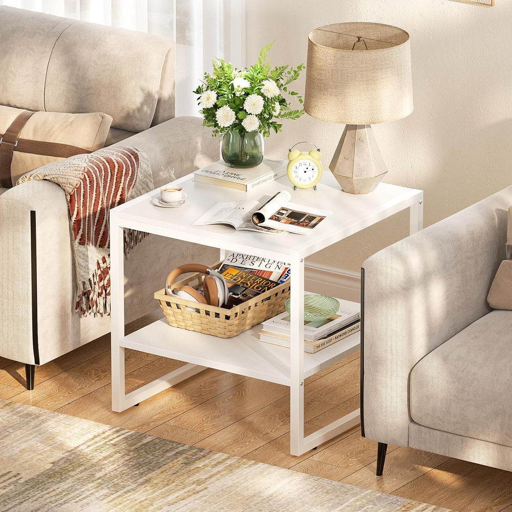 Homieasy End Table, 20 Inch Square Side Table, Mini Fridge Stand, White | 2-T...